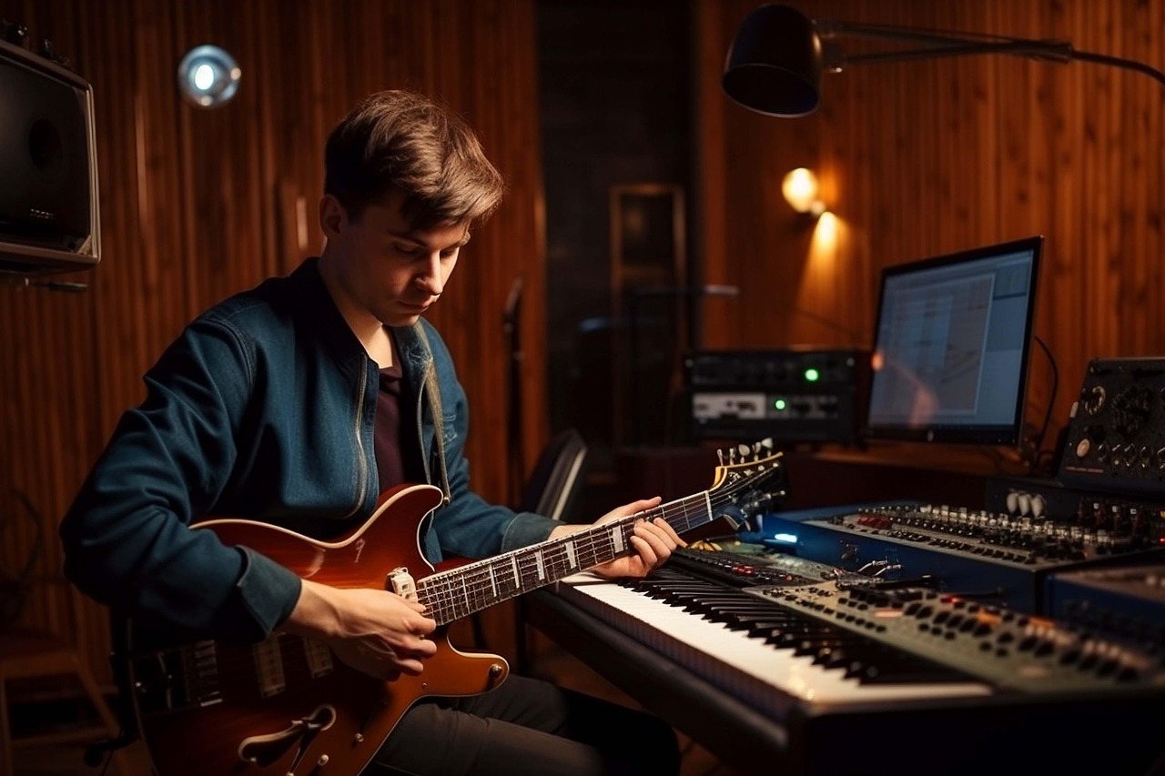 ai generated, musician, music studio, recording, music, studio, guitar, guitarist, music studio, music studio, music studio, music studio, music studio, music, music, studio, studio, studio, studio, studio, guitarist